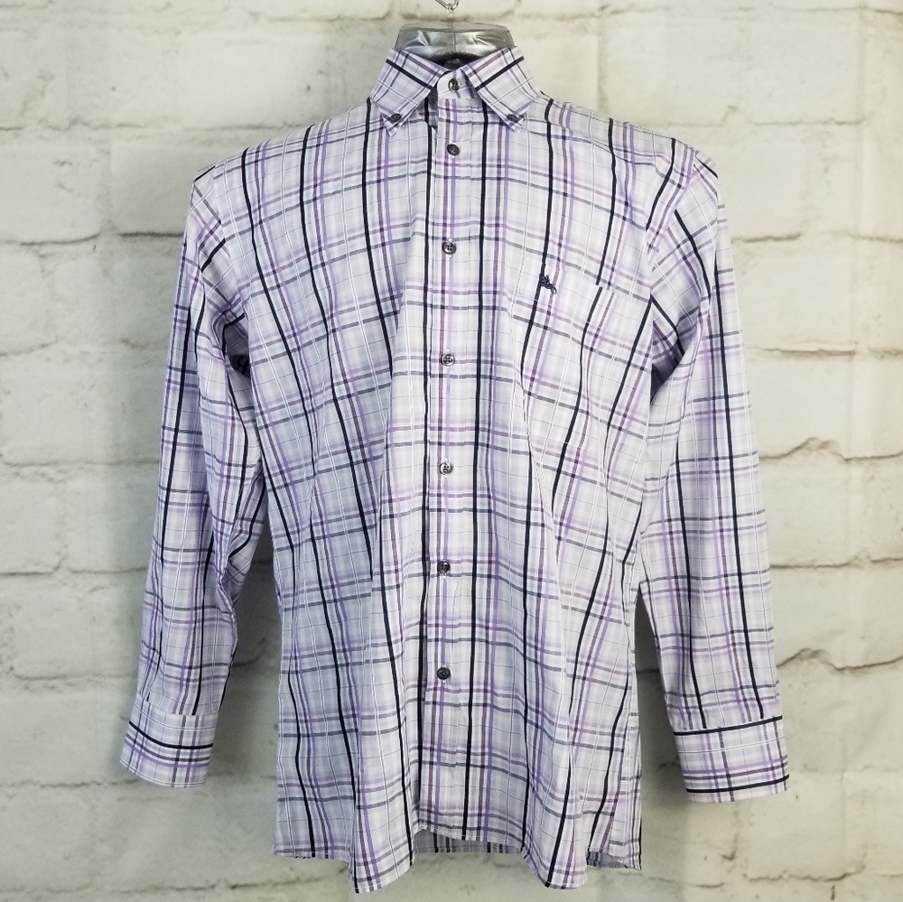 Berto Lucci M Purple Plaid Button-Down Dress Shirt